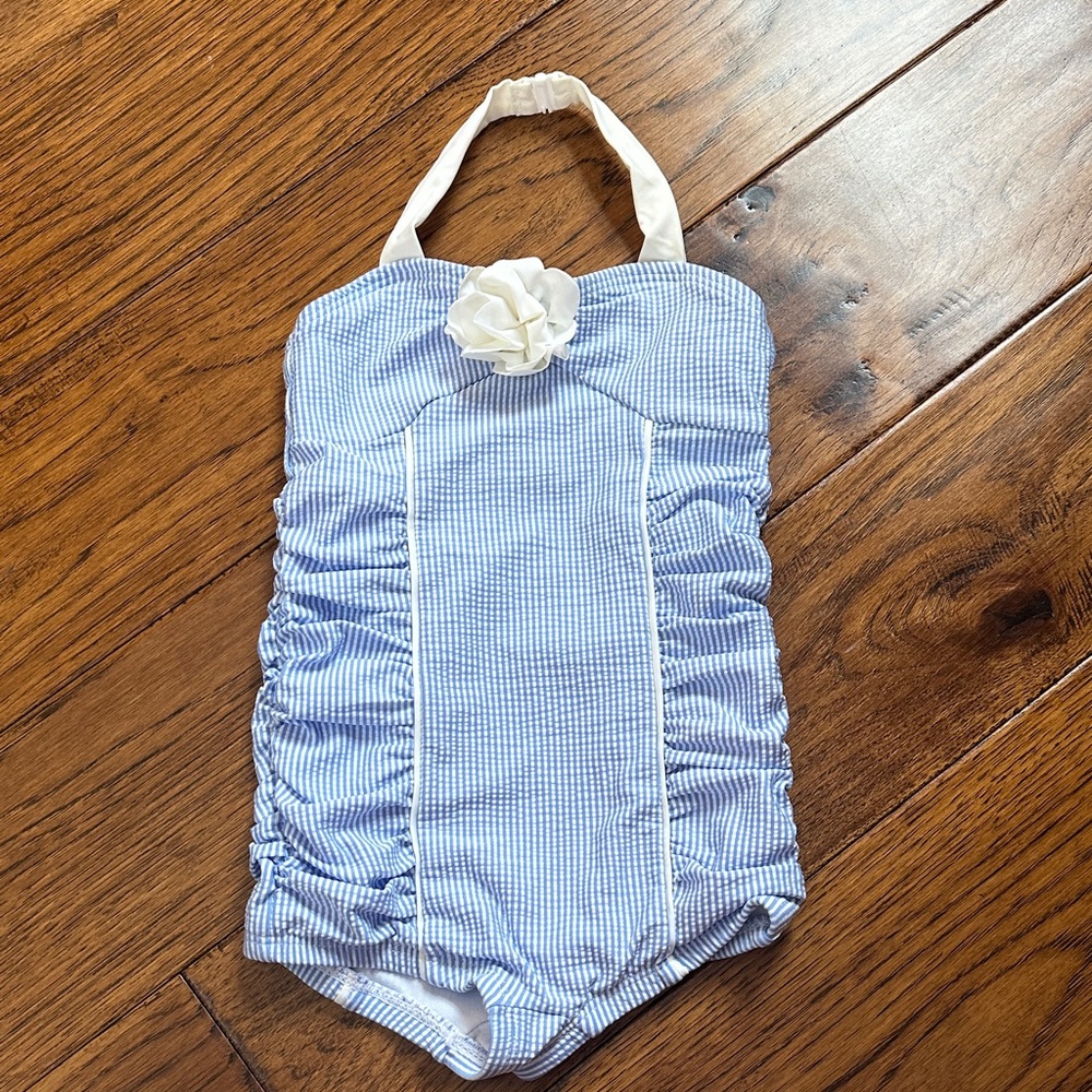 Blue and White Seesucker Swimsuit